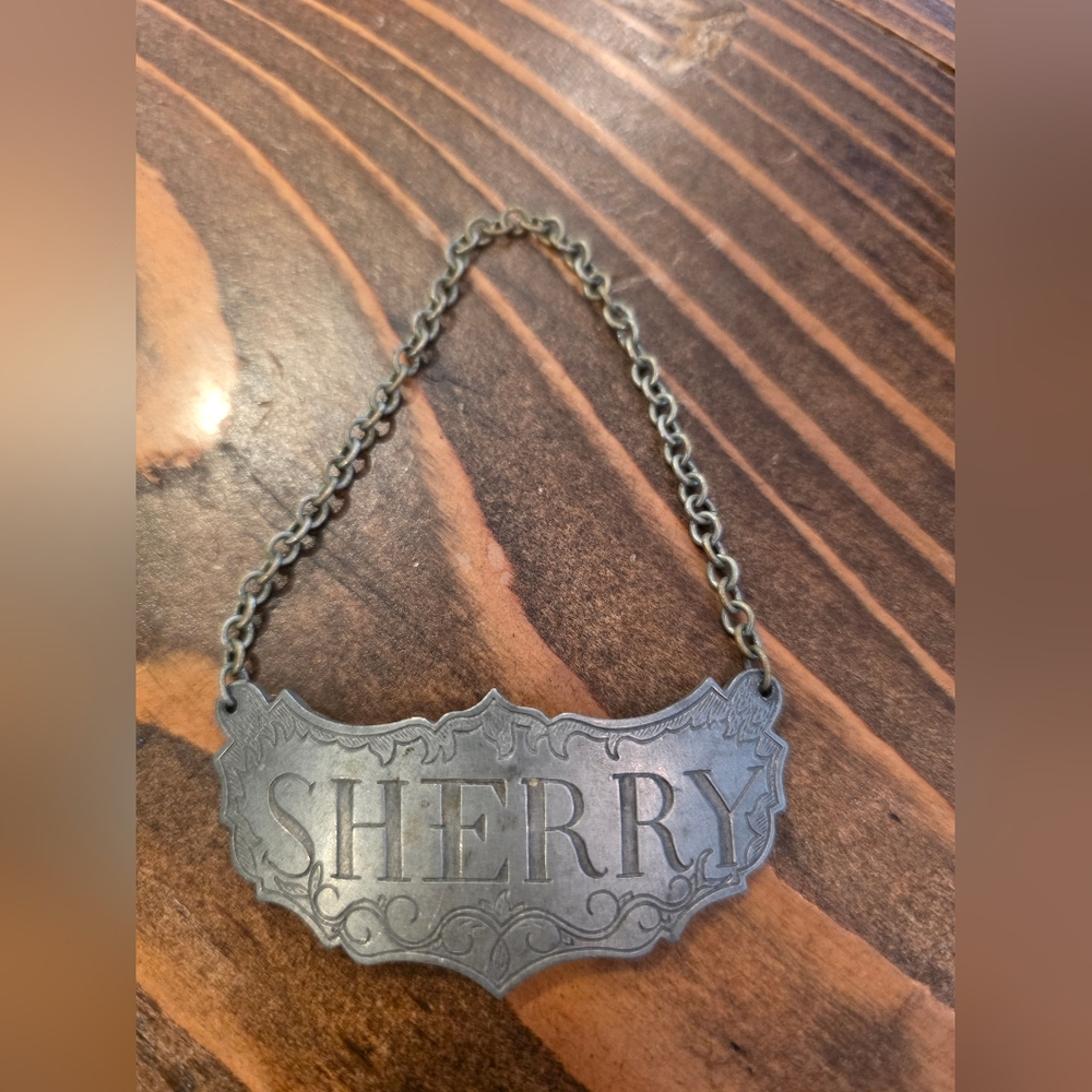Vintage Stieff Pewter Sherry Hanging Decanter Label